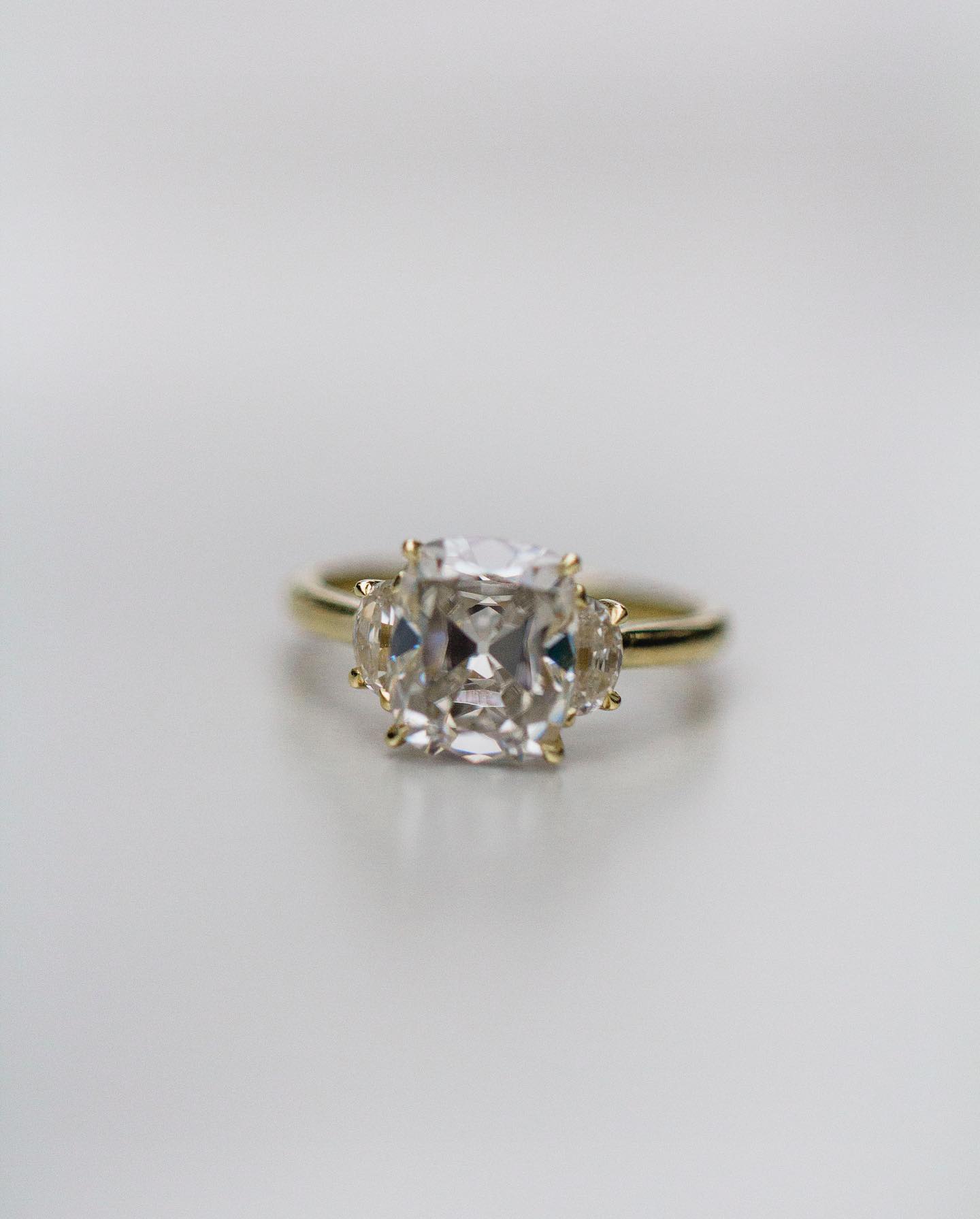 3.50 CT Old Mine Cushion Three Stone Moissanite Engagement Ring - farrellouise