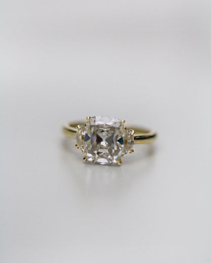 3.50 CT Old Mine Cushion Three Stone Moissanite Engagement Ring - farrellouise