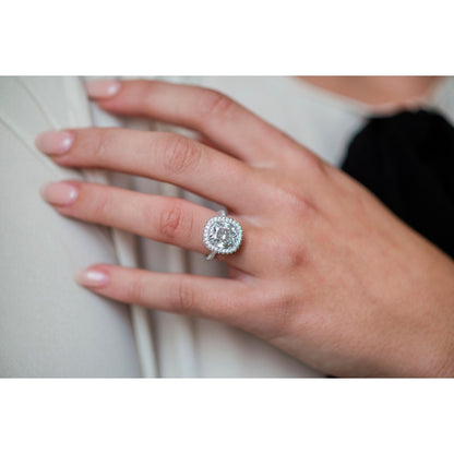 3.60 CT Cushion Halo & Pave Moissanite Engagement Ring - farrellouise