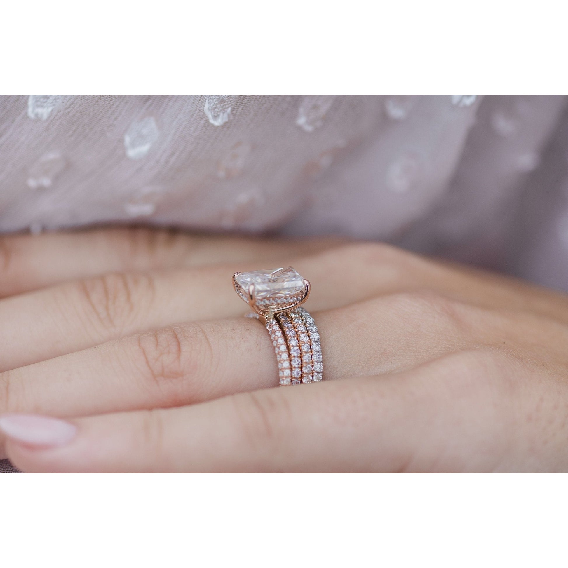 3.55 CT Radiant Solitaire Hidden Halo & Pave Moissanite Engagement Ring - farrellouise