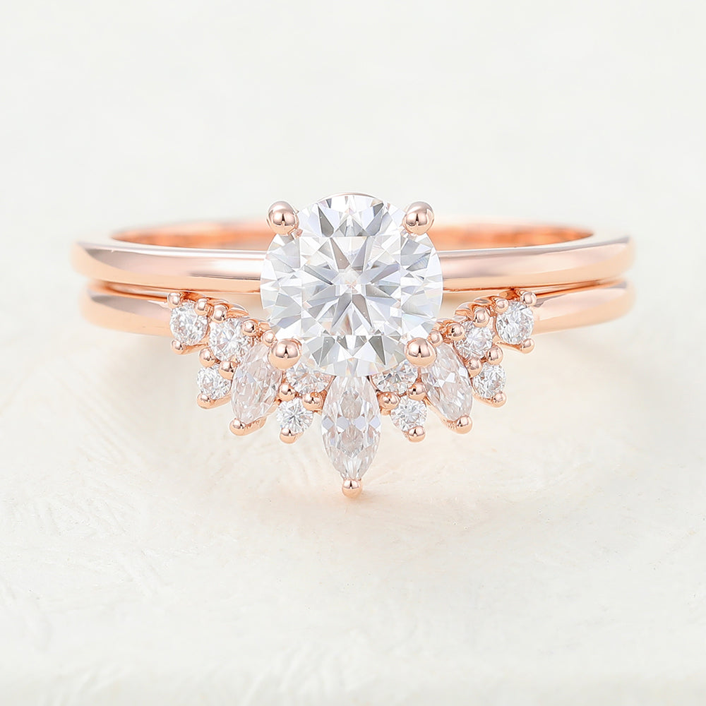 0.68 CT Round Moissanite Solitaire Bridal Ring Set - farrellouise