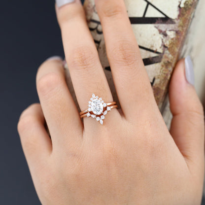 1.33 CT Oval Moissanite Cluster Bridal Ring Set - farrellouise