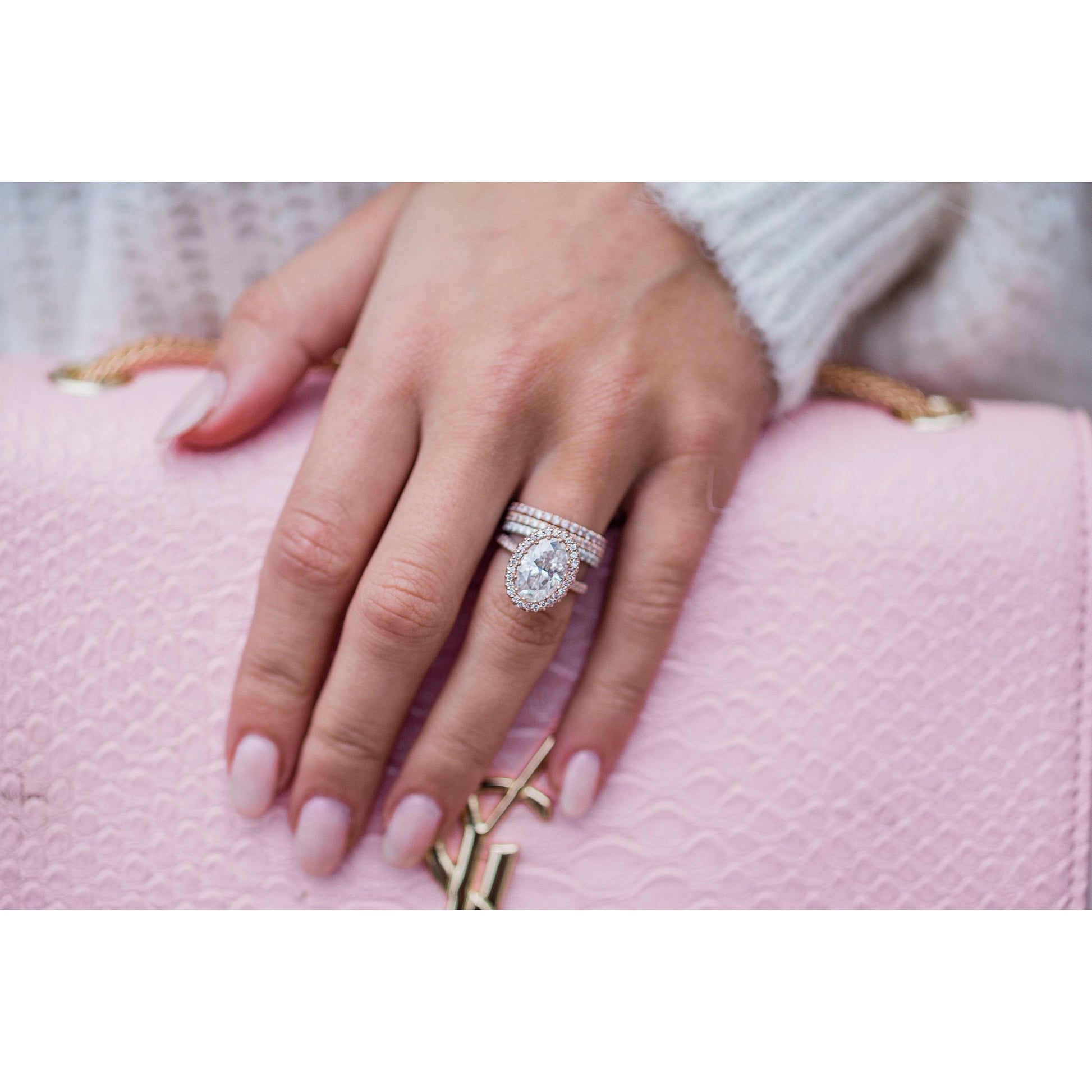 3.90 CT Oval Halo & Pave Moissanite Engagement Ring - farrellouise