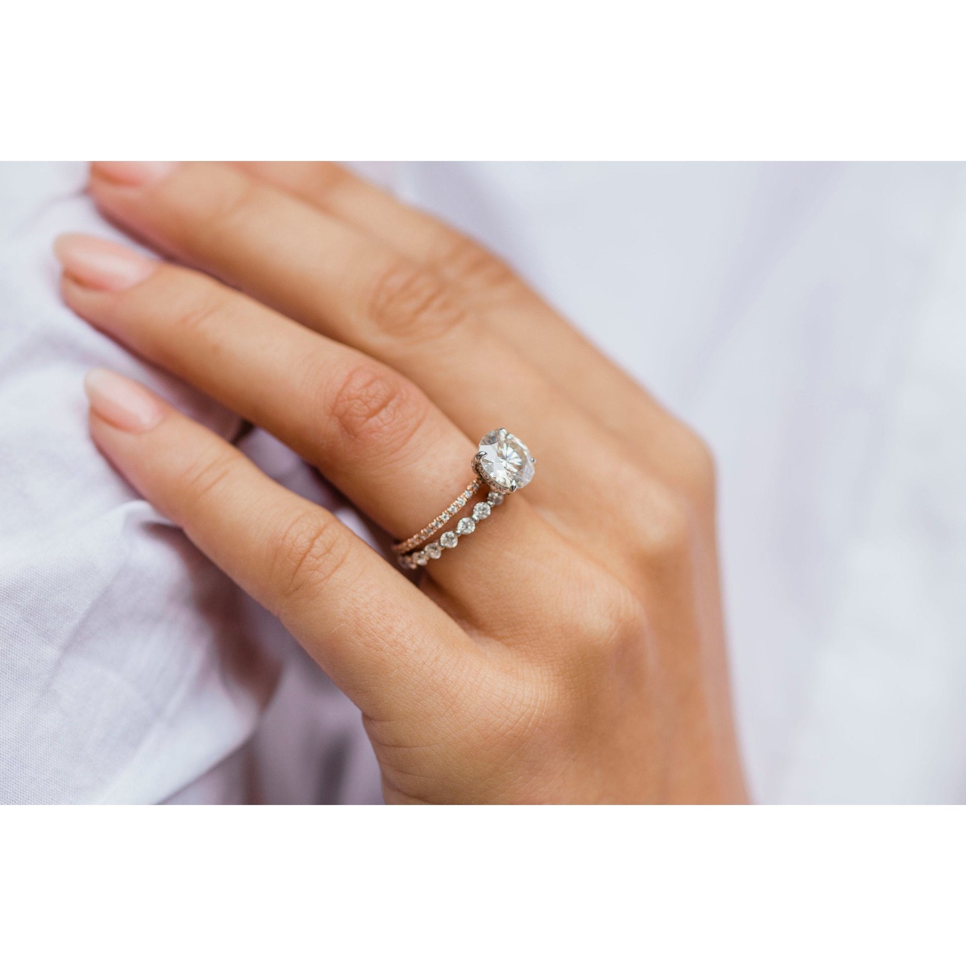 2.10 CT Round Solitaire Hidden Halo & Pave Moissanite Engagement Ring - farrellouise
