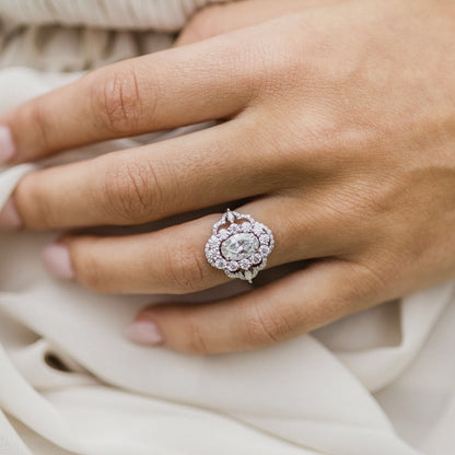 1.85 CT- 3.85 CT Oval Art Deco Halo Moissanite Engagement Ring - farrellouise