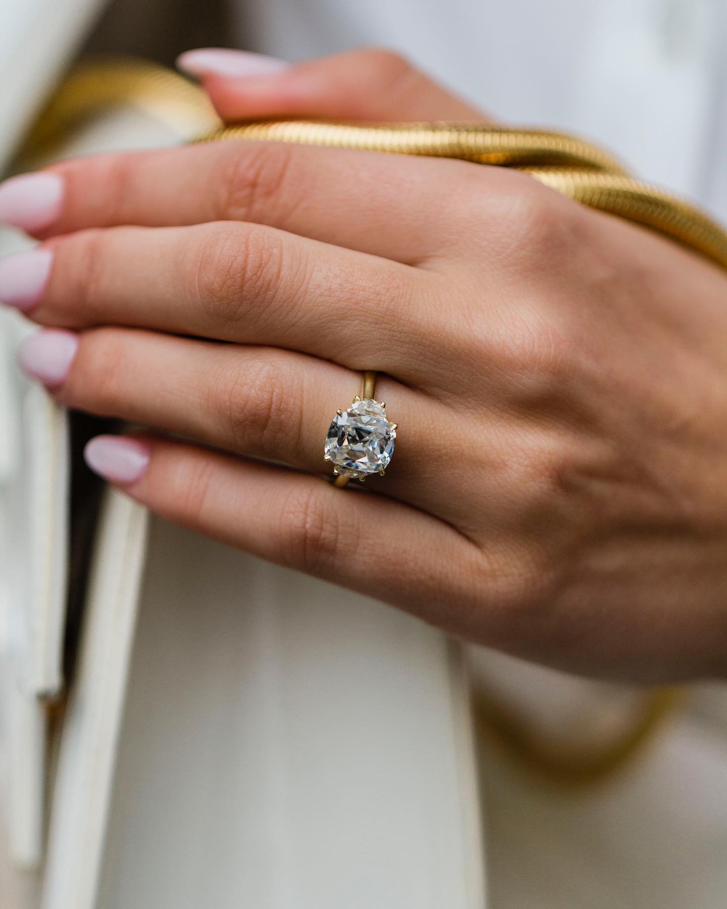 3.50 CT Old Mine Cushion Three Stone Moissanite Engagement Ring - farrellouise