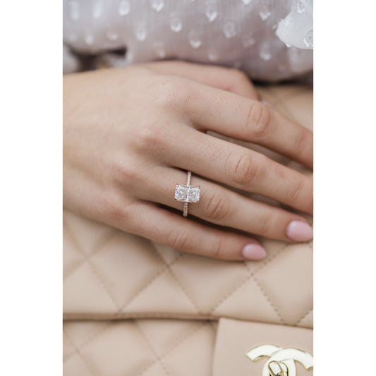3.55 CT Radiant Solitaire Hidden Halo & Pave Moissanite Engagement Ring - farrellouise