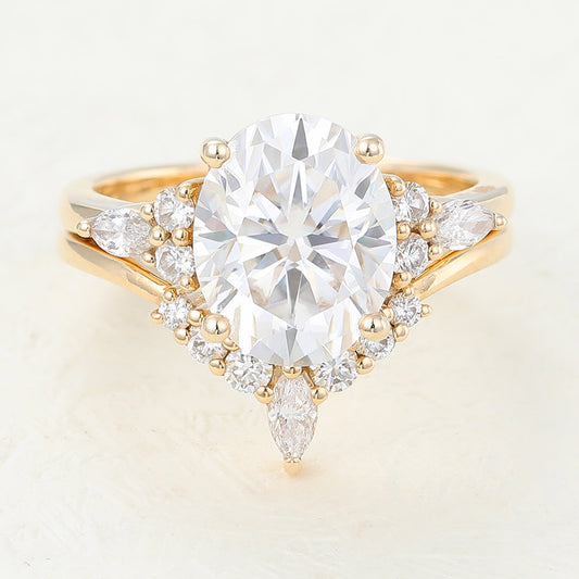 3.0 CT Oval Moissanite Cluster Bridal Ring Set - farrellouise