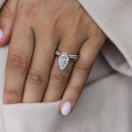 4.50 CT Pear Solitaire Bridge Moissanite Engagement Ring - farrellouise