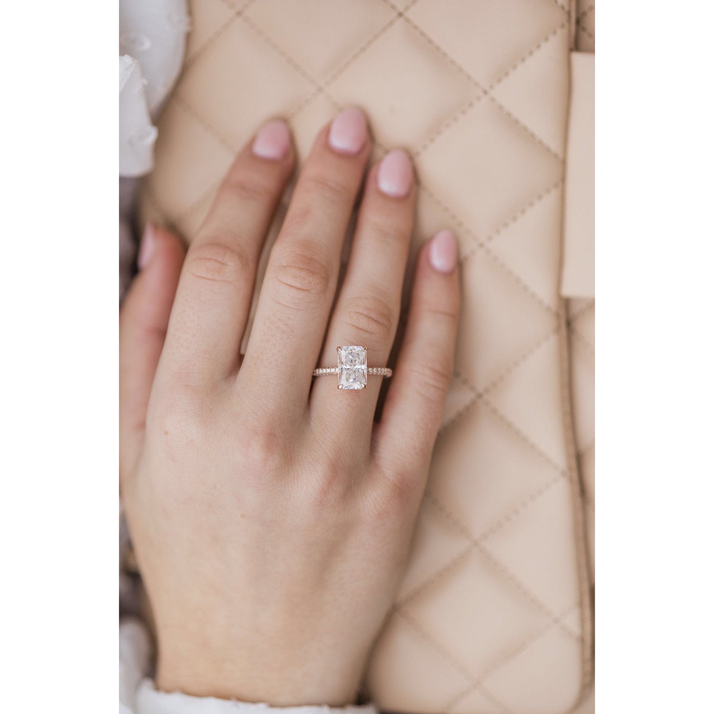3.55 CT Radiant Solitaire Hidden Halo & Pave Moissanite Engagement Ring - farrellouise