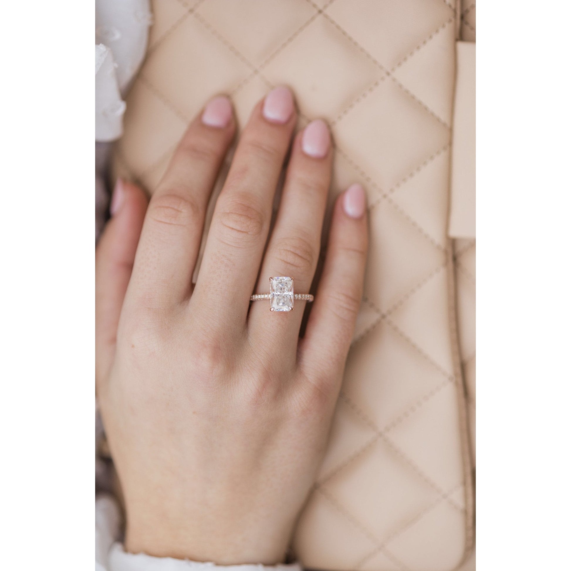 3.55 CT Radiant Solitaire Hidden Halo & Pave Moissanite Engagement Ring - farrellouise