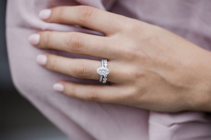 3.0 CT Oval Solitaire Hidden Halo & Pave Moissanite Engagement Ring - farrellouise