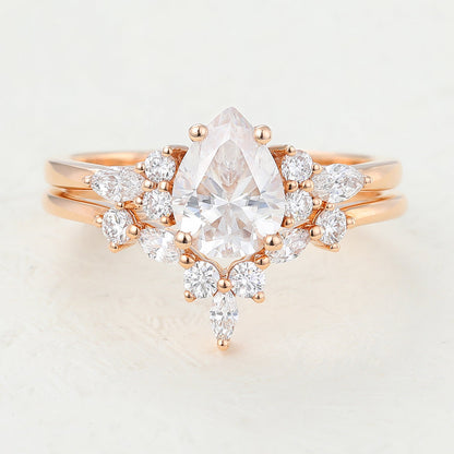1.20 CT Pear Moissanite Cluster Bridal Ring Set - farrellouise