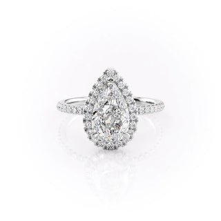 1.50 CT Pear Moissanite Halo Engagement Ring - farrellouise