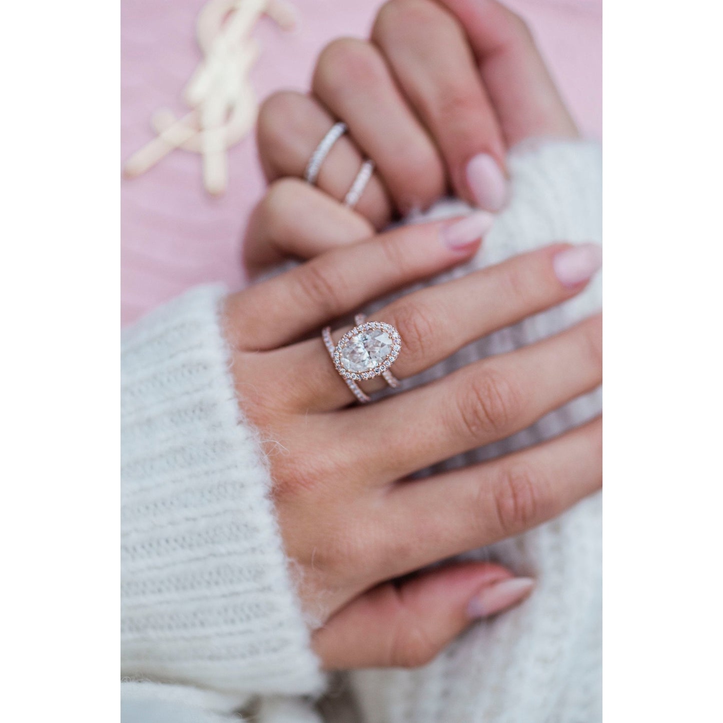 3.90 CT Oval Halo & Pave Moissanite Engagement Ring - farrellouise