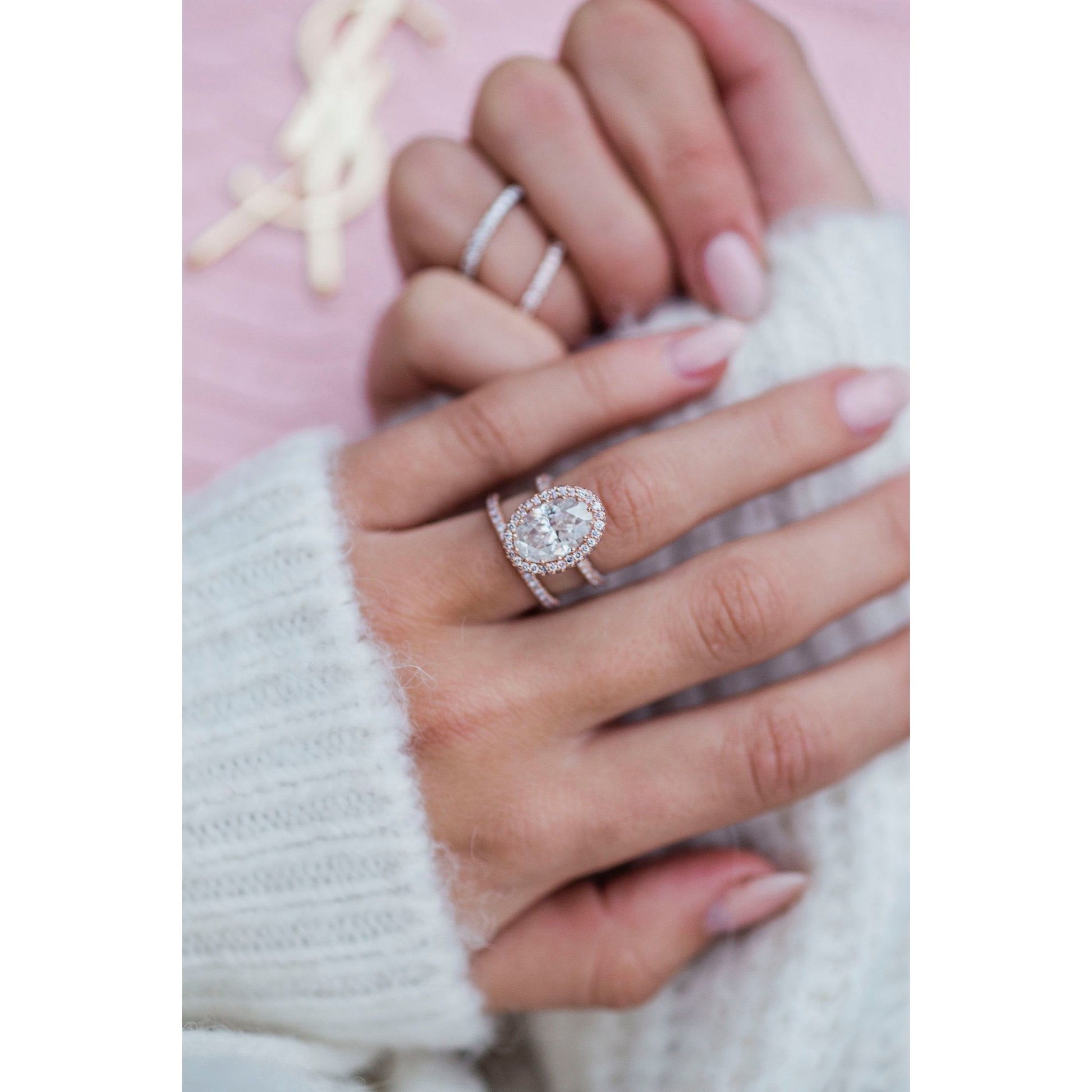 3.90 CT Oval Halo & Pave Moissanite Engagement Ring - farrellouise