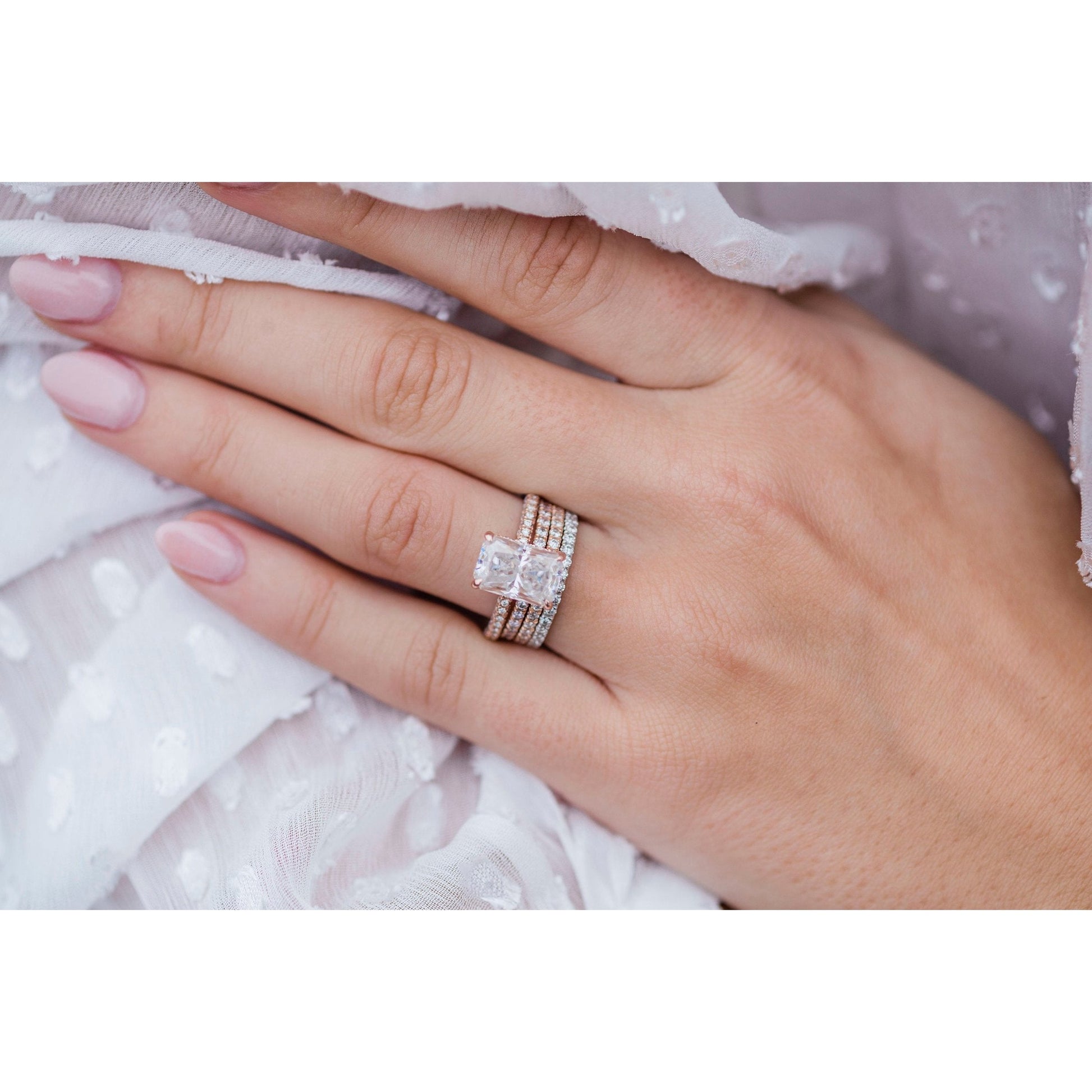 3.55 CT Radiant Solitaire Hidden Halo & Pave Moissanite Engagement Ring - farrellouise