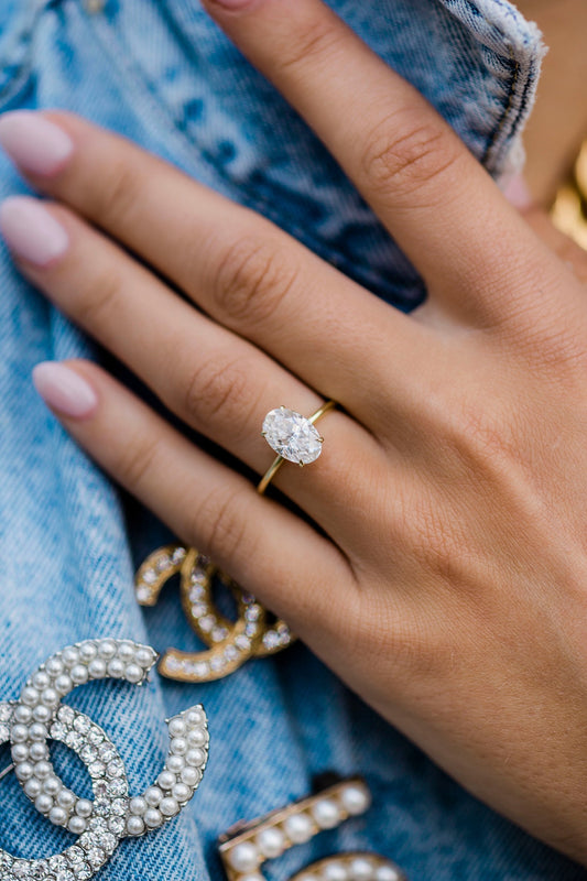 2.70 CT Oval Solitaire Hidden Halo Moissanite Engagement Ring - farrellouise
