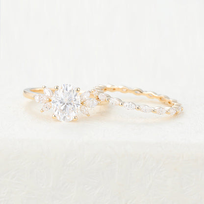 1.33 CT Oval Moissanite Cluster Bridal Ring Set - farrellouise