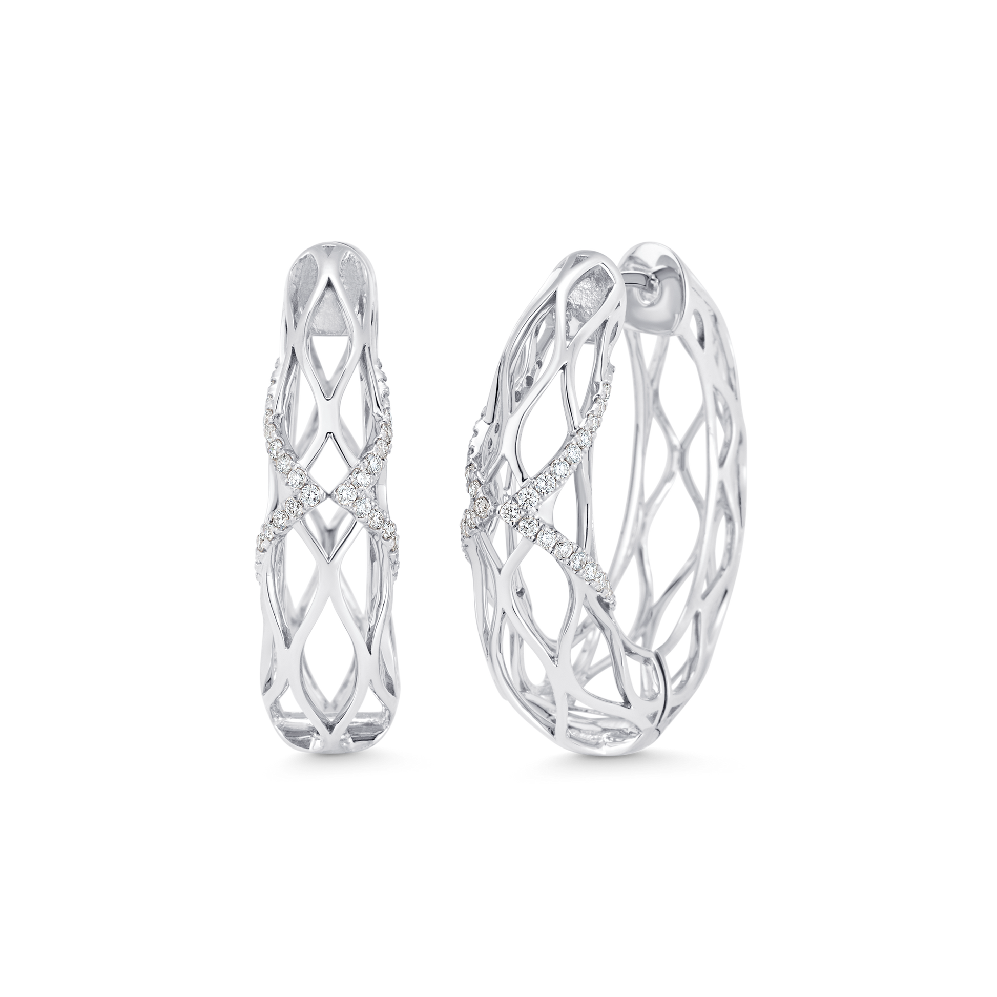 0.53 TCW Round Moissanite Diamond Dentelle Hoops Earrings - farrellouise