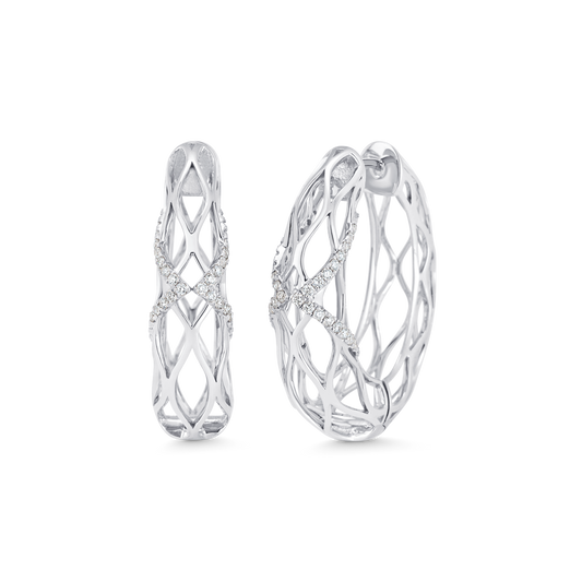0.53 TCW Round Moissanite Diamond Dentelle Hoops Earrings - farrellouise