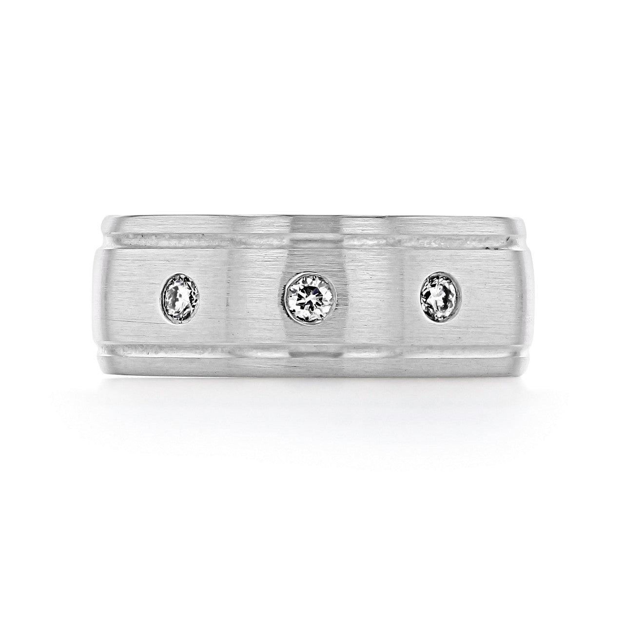 Brushed Finish Men's Round Stones Wedding Band - farrellouise
