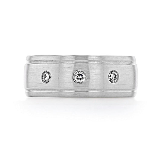 Brushed Finish Men's Round Stones Wedding Band - farrellouise