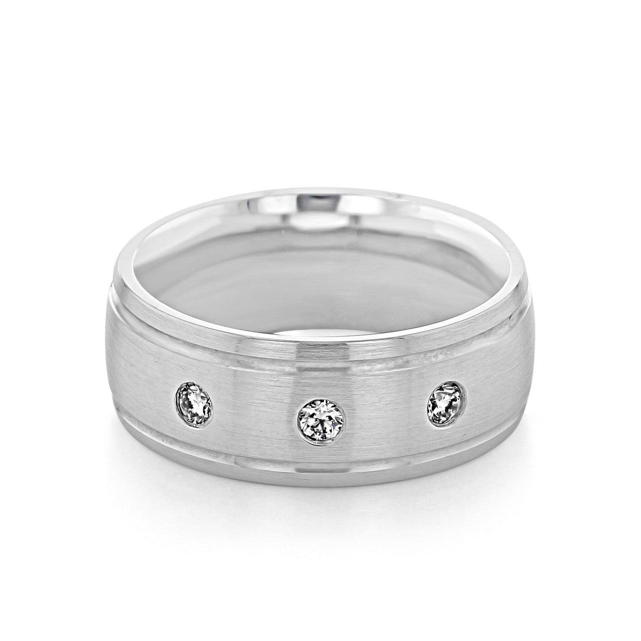 Brushed Finish Men's Round Stones Wedding Band - farrellouise