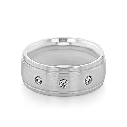 Brushed Finish Men's Round Stones Wedding Band - farrellouise