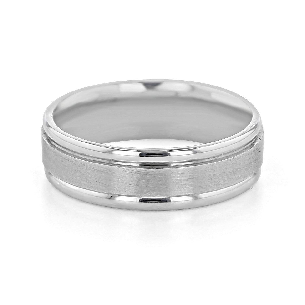 Satin-Finish White Gold Classic Men's Band - farrellouise