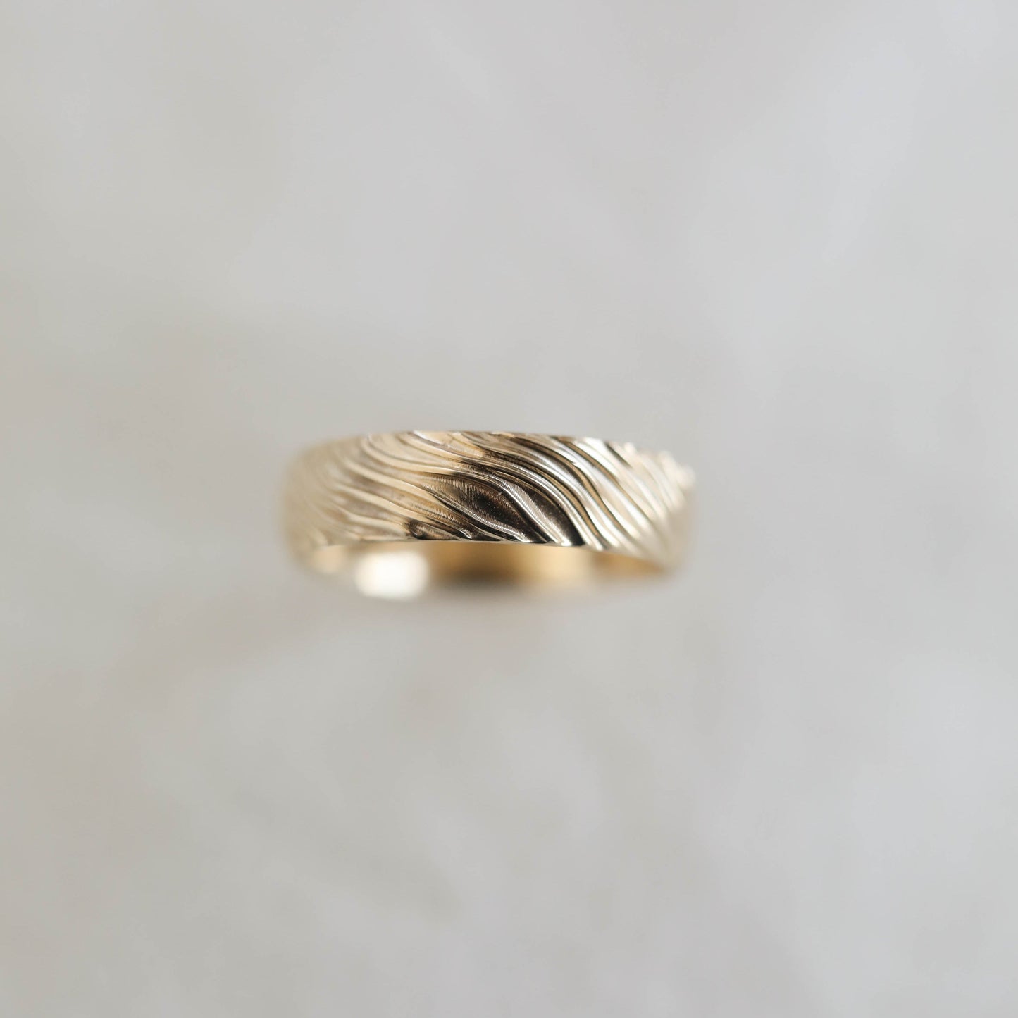 Yellow Gold Men's Wedding Band with wave like texture - farrellouise
