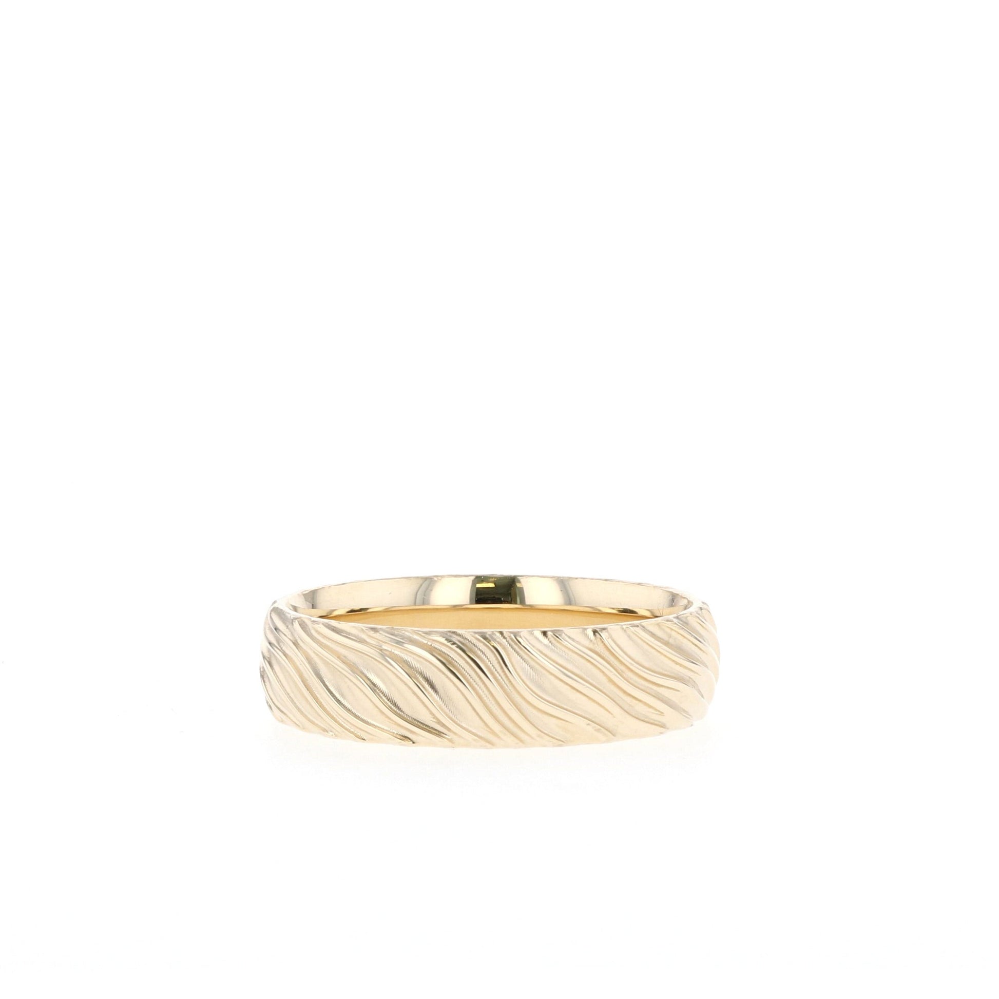 Yellow Gold Men's Wedding Band with wave like texture - farrellouise