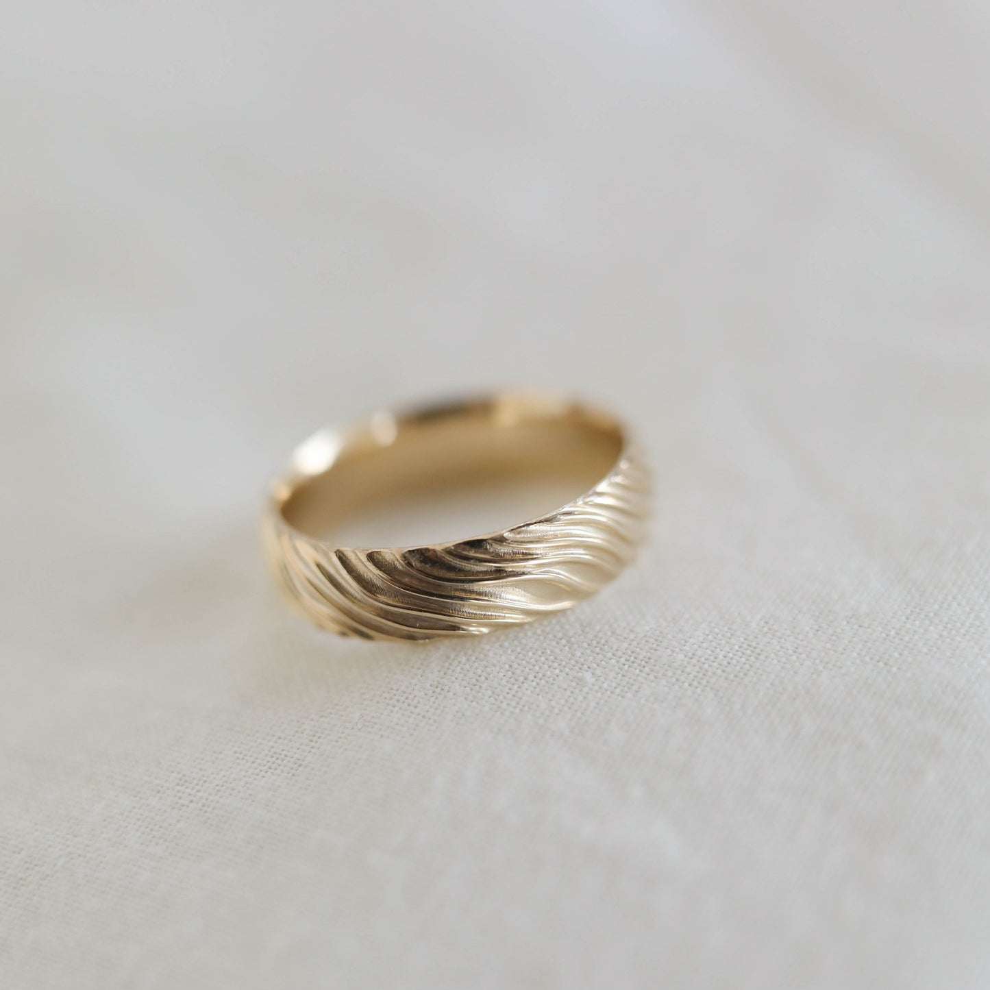 Yellow Gold Men's Wedding Band with wave like texture - farrellouise