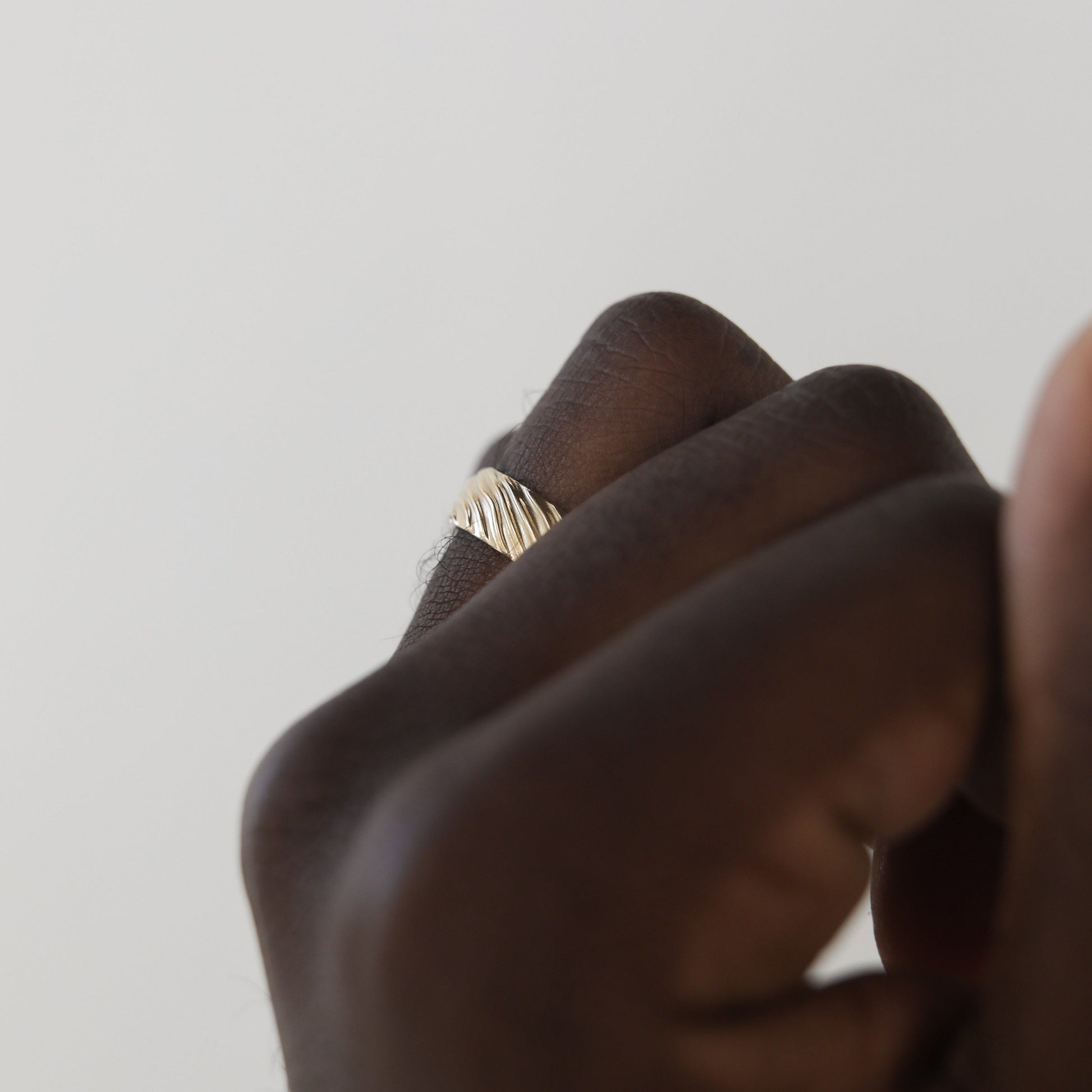 Yellow Gold Men's Wedding Band with wave like texture - farrellouise