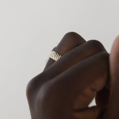 Yellow Gold Men's Wedding Band with wave like texture - farrellouise