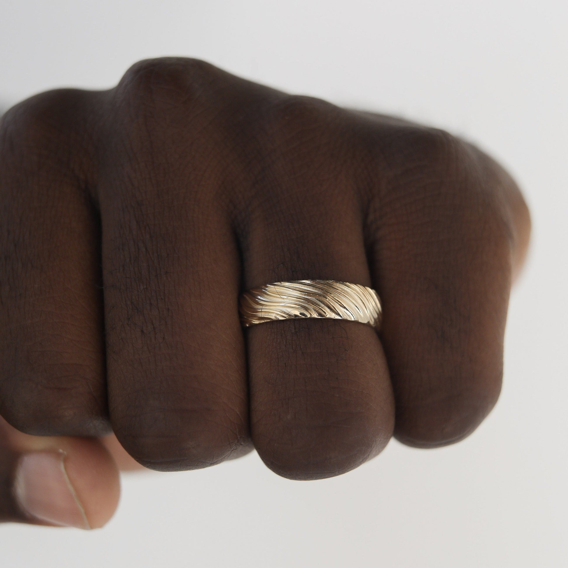 Yellow Gold Men's Wedding Band with wave like texture - farrellouise