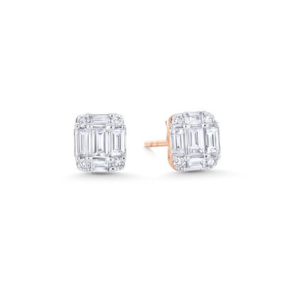 1.50 TCW Round & Emerald Moissanite Diamond Stud Earrings - farrellouise