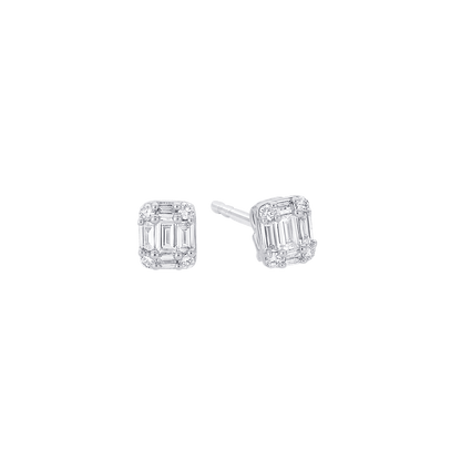 0.50 TCW Emerald & Round Moissanite Diamond Stud Earrings - farrellouise