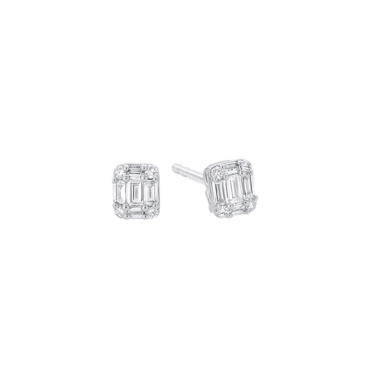 0.50 TCW Emerald & Round Moissanite Diamond Stud Earrings - farrellouise