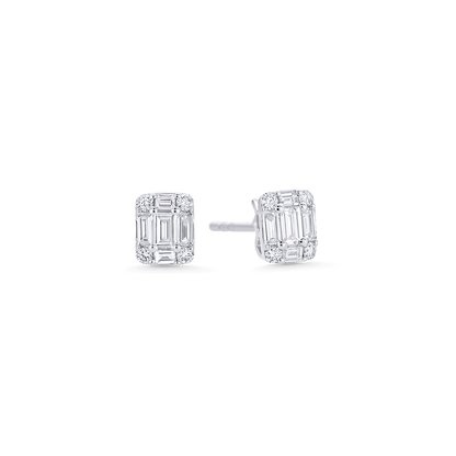 0.31 TCW Round & Emerald Moissanite Diamond Stud Earrings - farrellouise