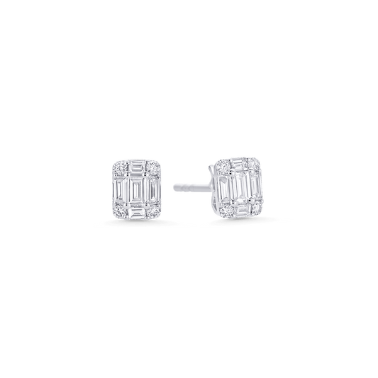 0.31 TCW Round & Emerald Moissanite Diamond Stud Earrings - farrellouise