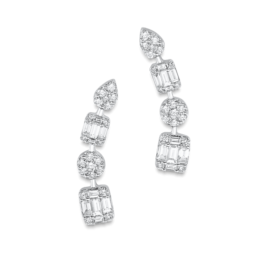 0.75 TCW Round & Baguette Moissanite Diamond Ear Crawlers Earrings - farrellouise