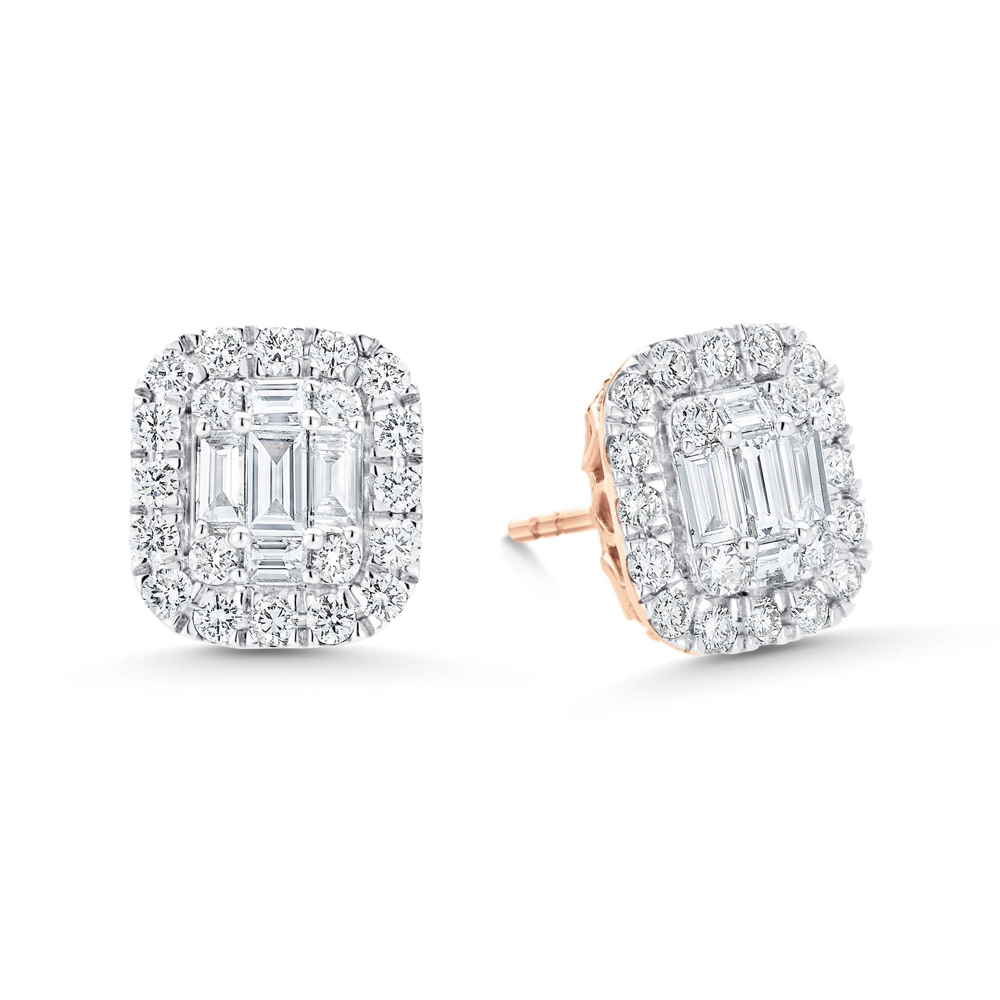 3.34 TCW Round & Baguette Moissanite Diamond Halo Earrings - farrellouise
