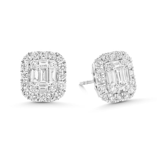 3.34 TCW Round & Baguette Moissanite Diamond Halo Earrings - farrellouise