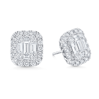 4.0 TCW Baguette & Round Moissanite Diamond Halo Earrings - farrellouise