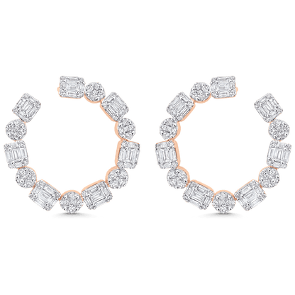 2.57 TCW Round & Baguette Moissanite Diamond Hoop Earrings - farrellouise