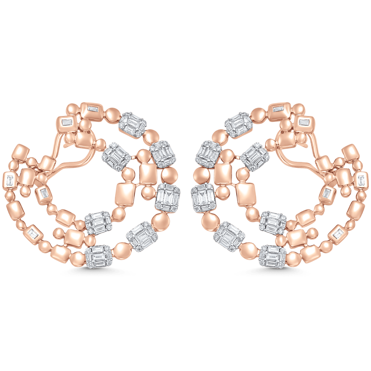 1.99 TCW Round & Baguette Moissanite Diamond Statement Hoops Earrings - farrellouise