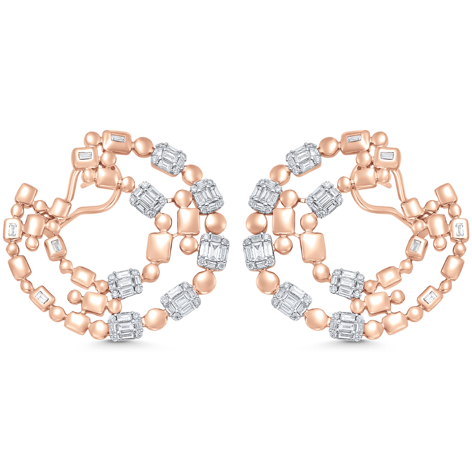 1.99 TCW Round & Baguette Moissanite Diamond Statement Hoops Earrings - farrellouise