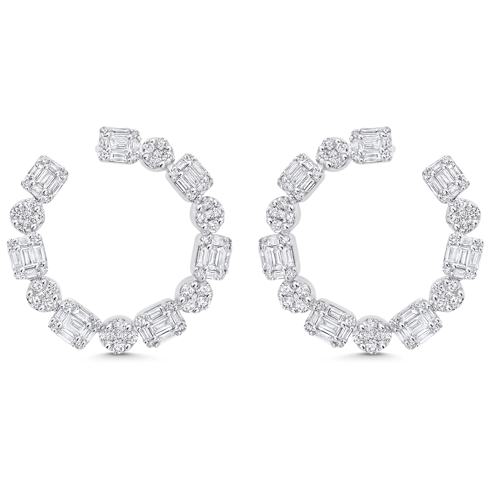 2.57 TCW Round & Baguette Moissanite Diamond Hoop Earrings - farrellouise
