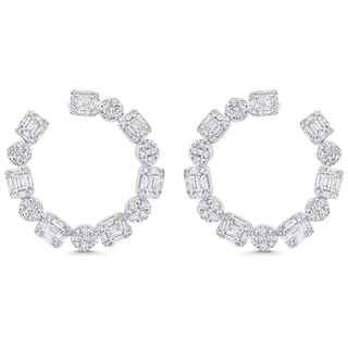2.57 TCW Round & Baguette Moissanite Diamond Hoop Earrings - farrellouise